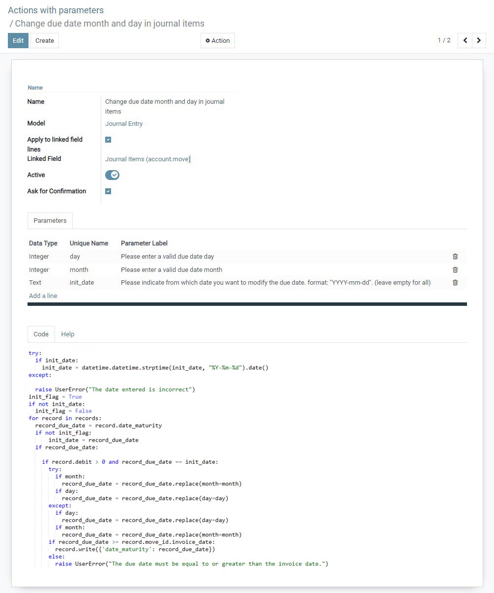 Set an action to apply to records in a one2many field