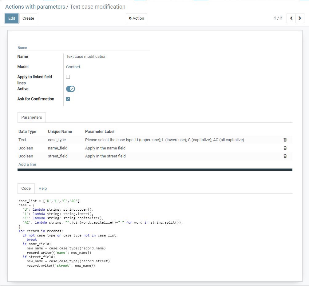 Example of action to change the text case