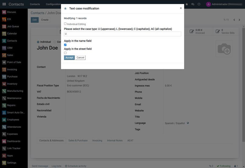 Configured action input box